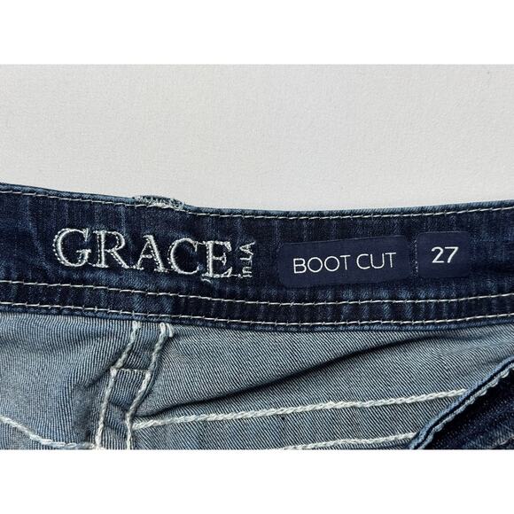 Grace in L.A. Women's Embroidered Bootcut Blue Denim Jeans - Size 27x26 - Picture 5 of 8